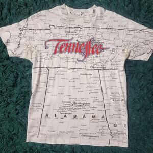 Vintage Tennessee State Map All Over Print Tee USA Made XL Road Trip Shirt